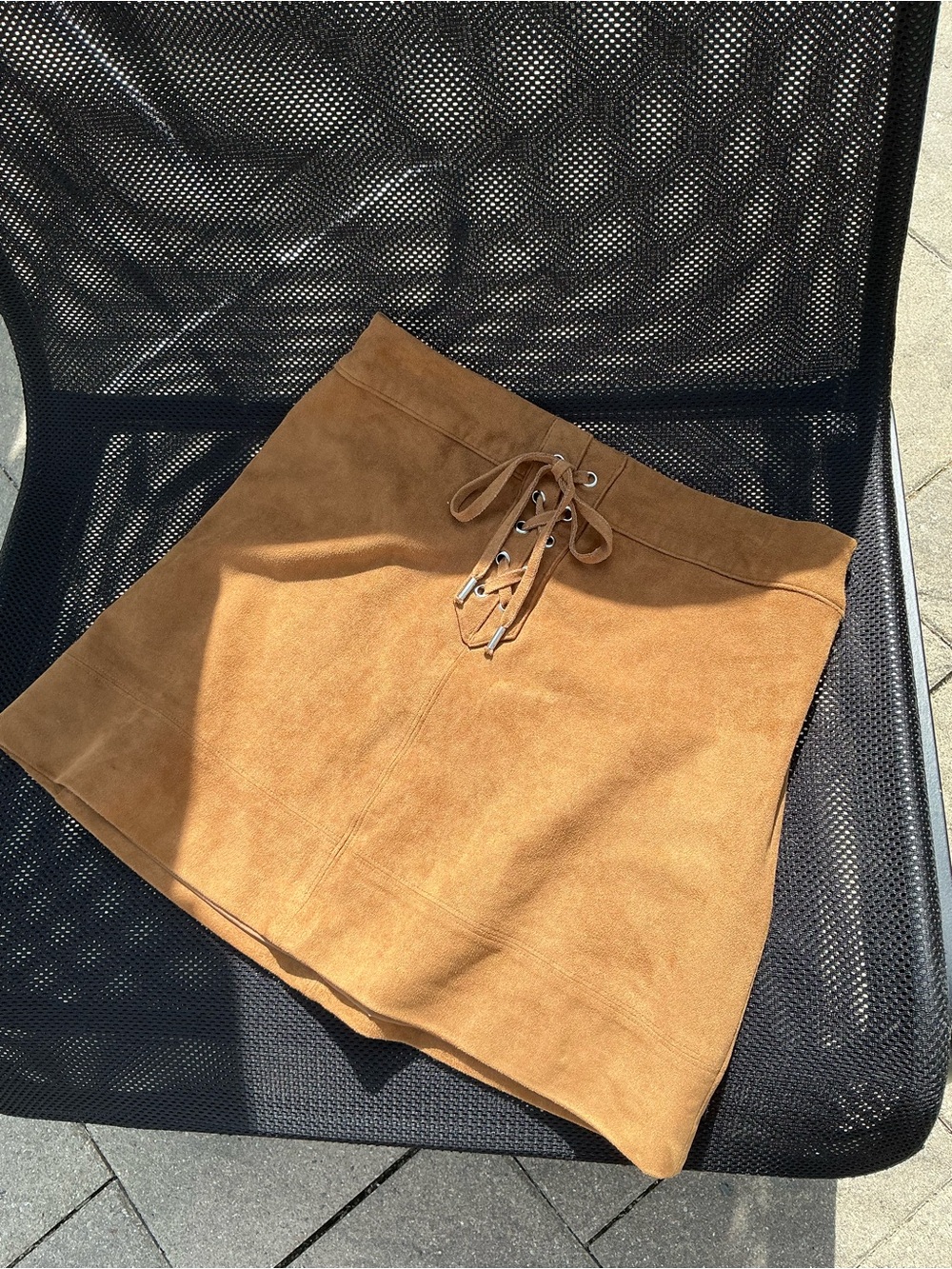 Suede Lace-Up Mini Skirt in Tan